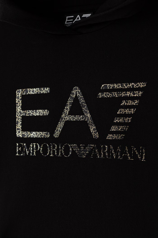 Кофта з капюшоном дитяча бавовняна з еластаном EA7 Emporio Armani колір чорний фото 2