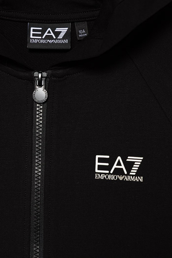 Кофта з капюшоном дитяча з бавовною EA7 Emporio Armani колір чорний фото 2