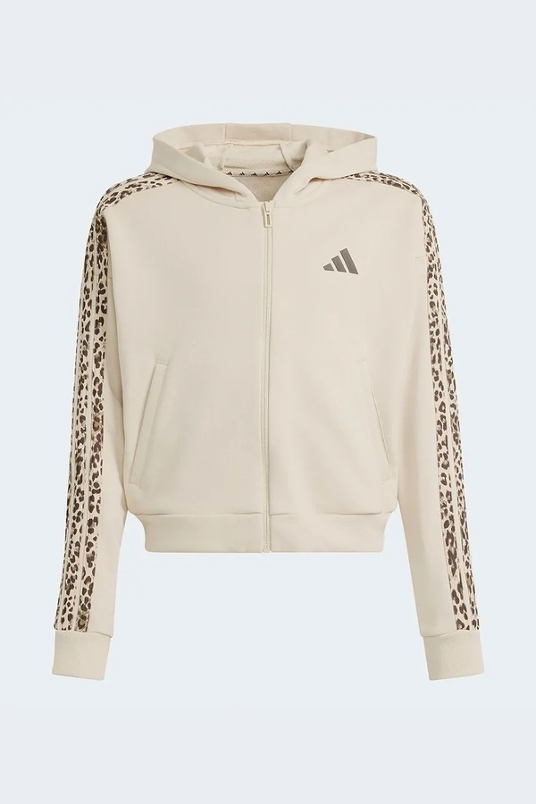 Кофта, яка розстібається, з капюшоном дитяча з бавовною adidas колір бежевий фото 2