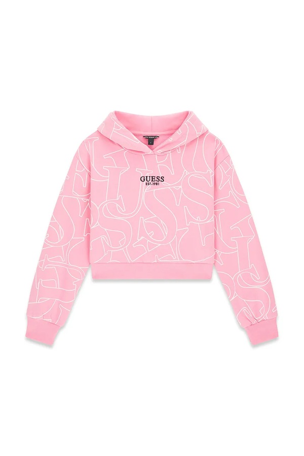 Кофта з капюшоном дитяча бавовняна Guess колір рожевий