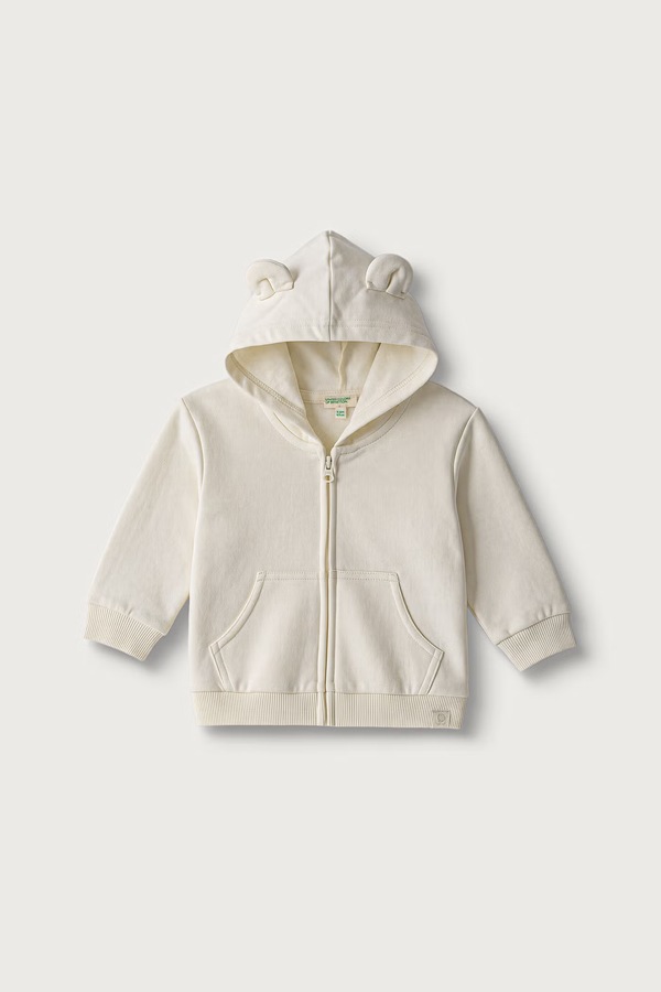 Кофта з капюшоном для немовлят з бавовною United Colors of Benetton колір бежевий