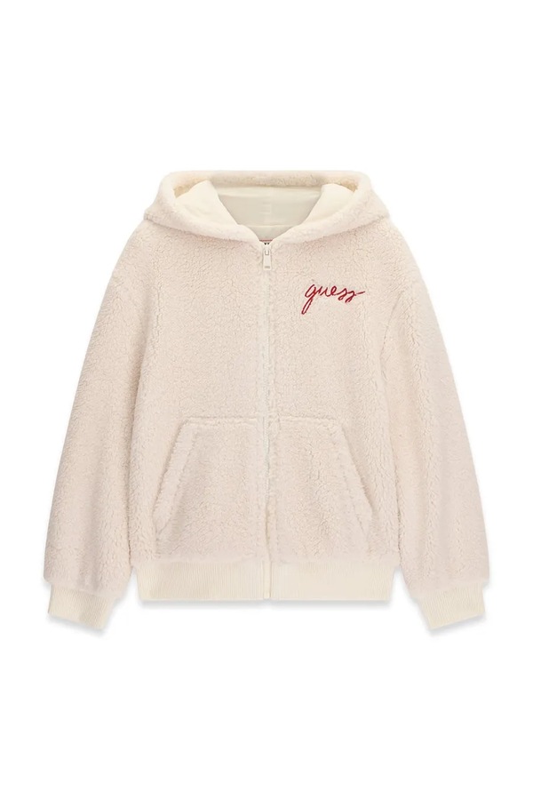 Кофта на застібці з капюшоном дитяча Guess колір бежевий