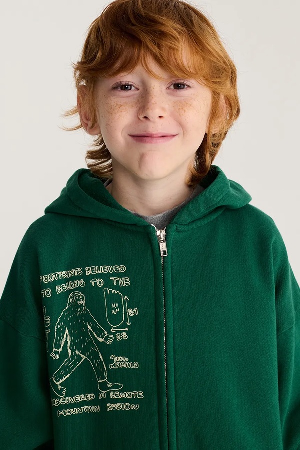 Кофта на застібці з капюшоном дитяча бавовняна Bobo Choses Mr. Footish колір зелений фото 2