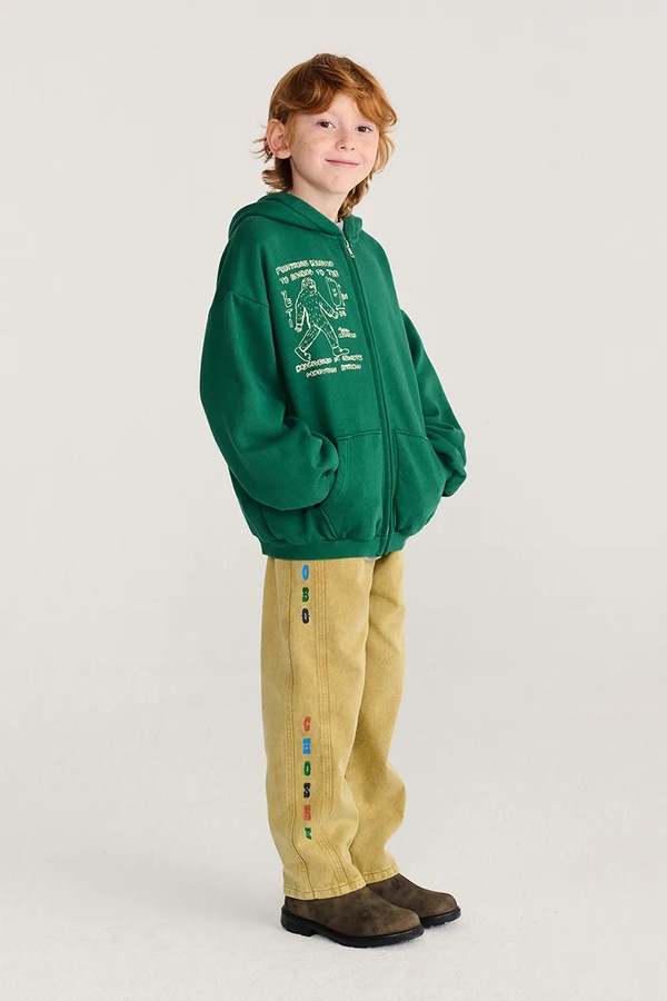 Кофта на застібці з капюшоном дитяча бавовняна Bobo Choses Mr. Footish колір зелений фото 3