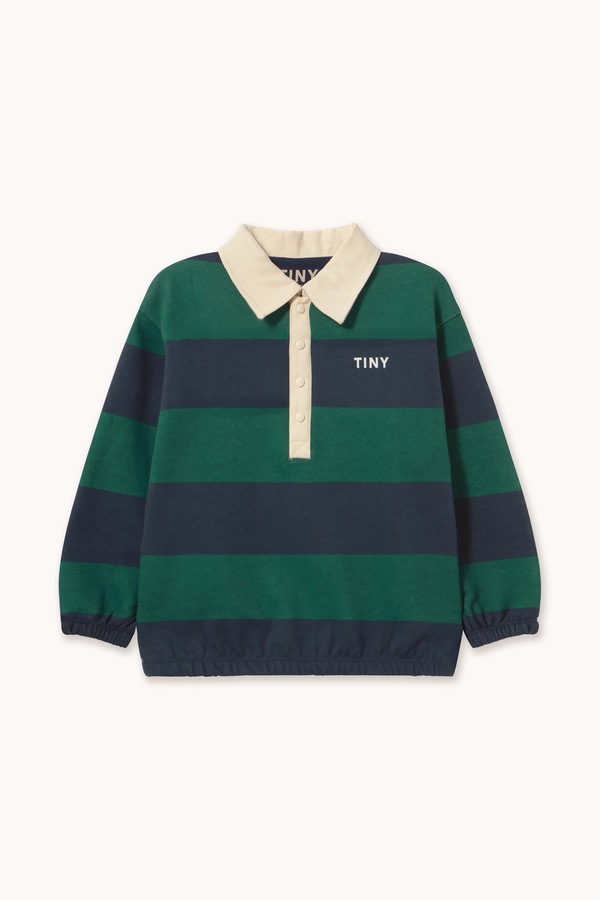 Кофта дитяча бавовняна Tinycottons NAVY STRIPES POLO SWEATSHIRT колір зелений фото 2