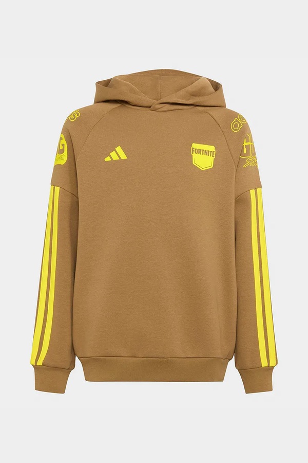 Кофта з капюшоном дитяча з бавовною adidas FORTNITE колір коричневий