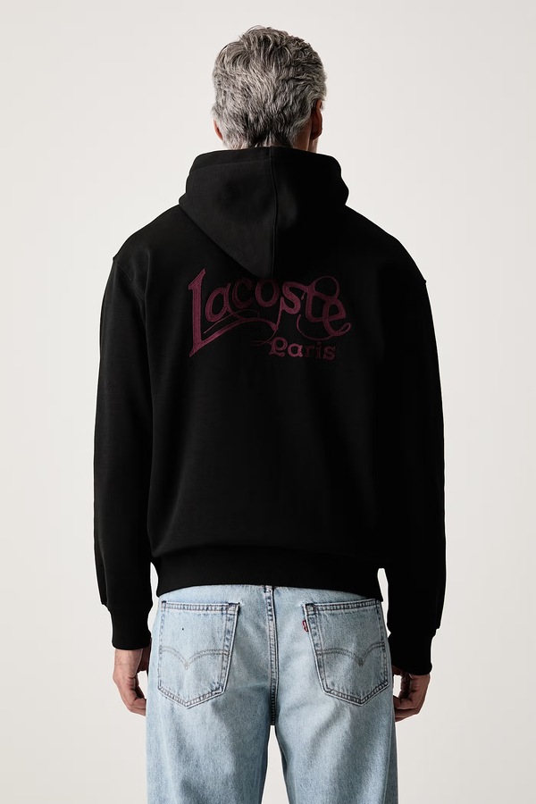 Кофта з капюшоном чоловіча бавовняна Lacoste колір чорний