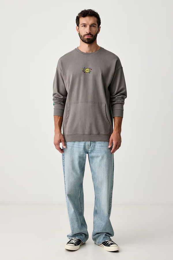 Кофта оверсайз чоловіча бавовняна Hurley Etam Sun колір сірий