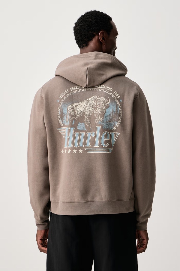 Кофта з капюшоном чоловіча з бавовною Hurley Outlaw Snap колір коричневий
