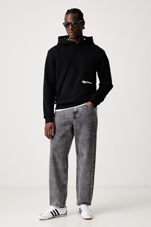 Кофта с капюшоном мужская с хлопком Karl Lagerfeld Jeans цвет черный