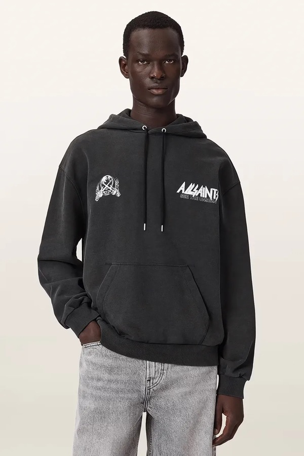 Кофта з капюшоном чоловіча бавовняна AllSaints CHROMIUM колір чорний