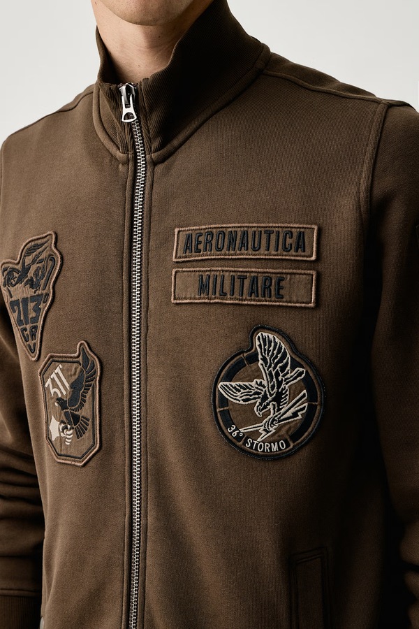 Кофта на застібці чоловіча з бавовною Aeronautica Militare колір коричневий фото 4