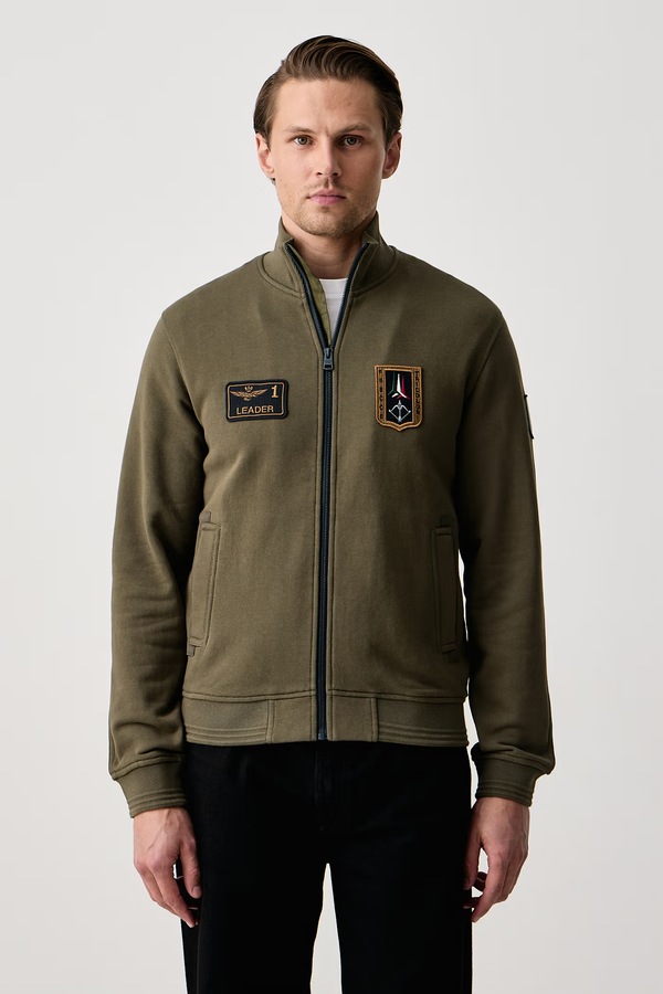 Кофта на застібці чоловіча бавовняна Aeronautica Militare колір зелений