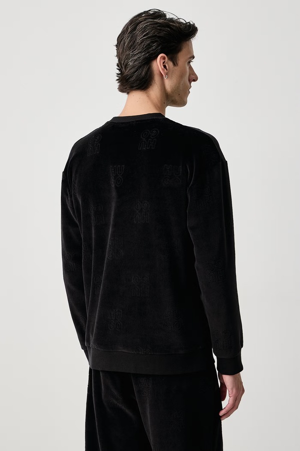 Кофта loungwear чоловіча з бавовною HUGO VELORO SWEATSHIRT колір чорний фото 3