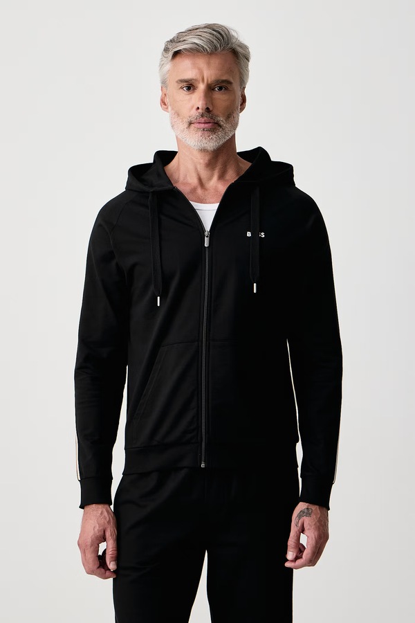 Кофта loungwear чоловіча бавовняна BOSS Iconic Hooded Jacket колір чорний