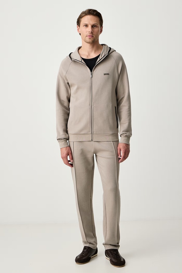 Кофта loungwear чоловіча з бавовною BOSS Sense Hooded Jacket колір бежевий фото 2