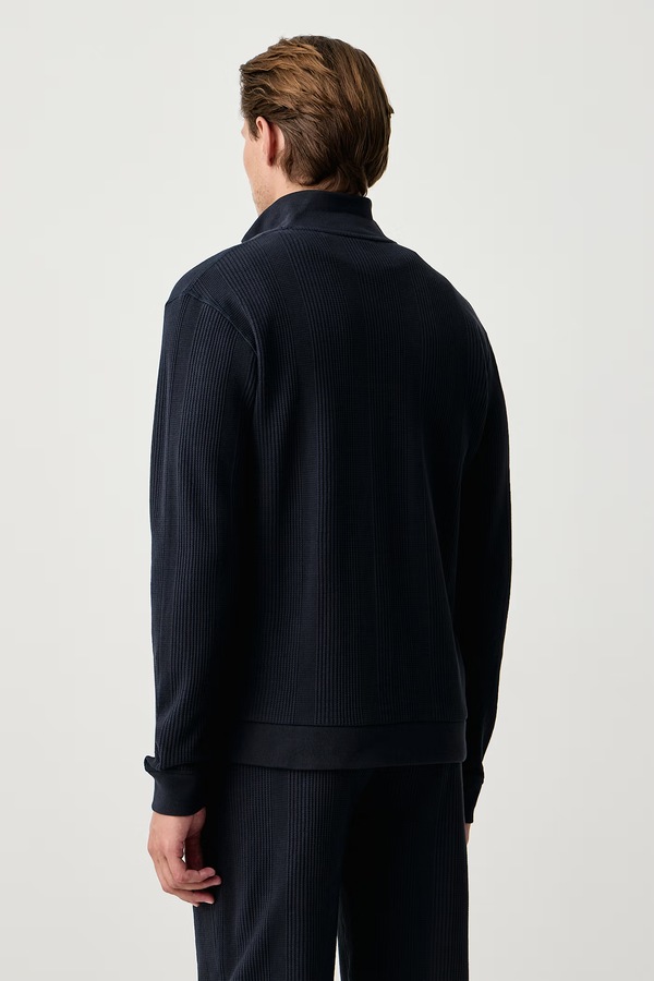 Кофта loungwear чоловіча з бавовною BOSS Structure Zip Jacket колір темно-синій фото 3
