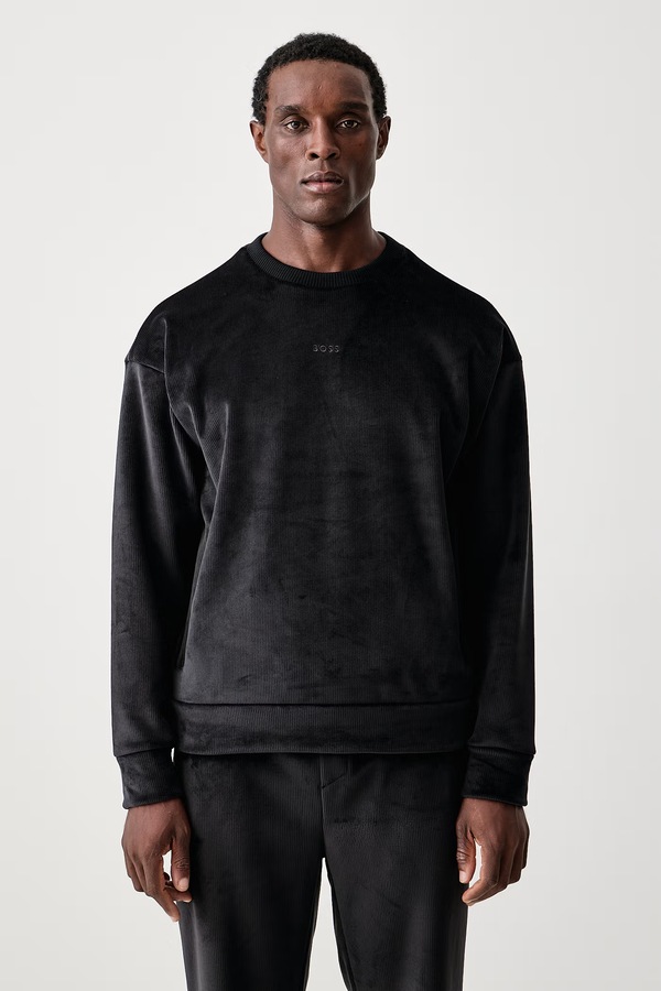 Кофта чоловіча велюрова BOSS Green SW_Cord Sweat колір чорний
