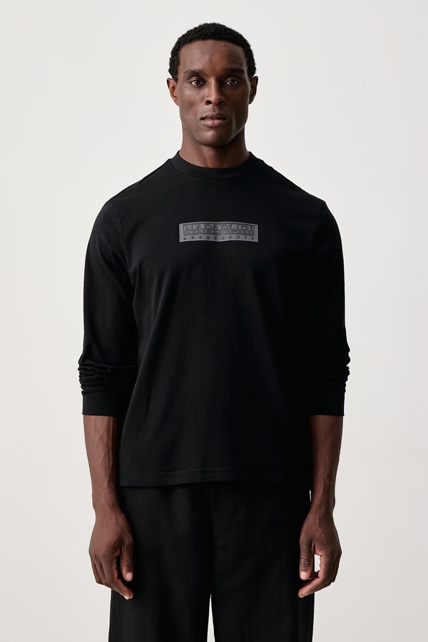 Лонгслів чоловічий бавовняний Napapijri Box Logo колір чорний