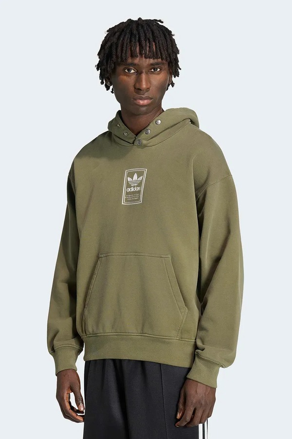 Кофта з капюшоном чоловіча бавовняна adidas Originals Elevated GFX колір зелений