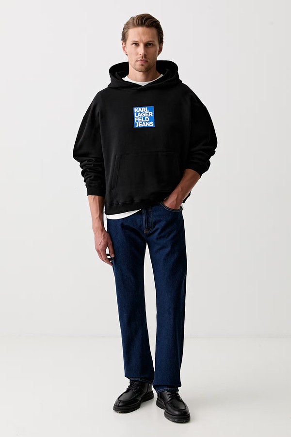 Кофта с капюшоном мужская хлопковая Karl Lagerfeld Jeans цвет черный