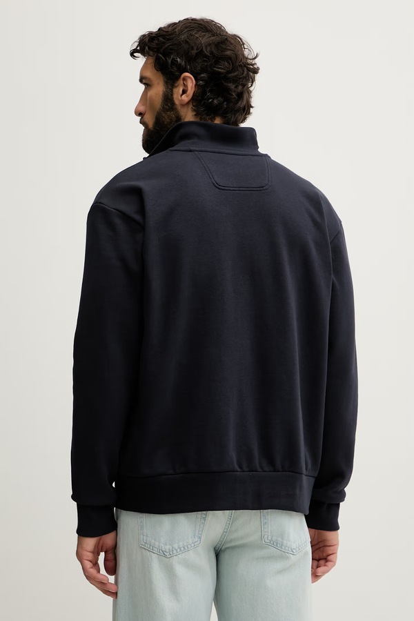 Кофта, яка розстібається чоловіча з бавовною BOSS Green SW_Collar Full Zip колір темно-синій фото 2
