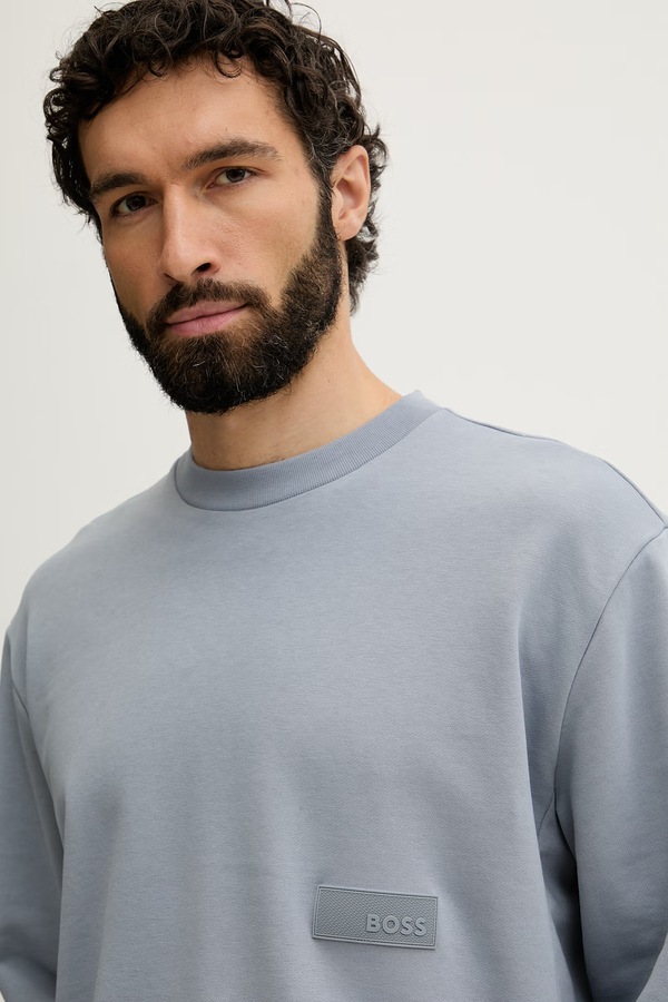 Кофта чоловіча з бавовною BOSS Green SW_Crewneck колір блакитний фото 4