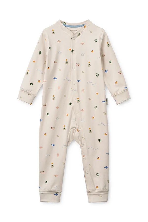 Чоловічок дитячий бавовняний з еластаном Liewood Birk Grow Printed Pyjamas Jumpsuit колір бежевий фото 2