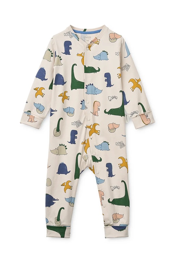 Чоловічок дитячий бавовняний з еластаном Liewood Birk Grow Printed Pyjamas Jumpsuit колір бежевий