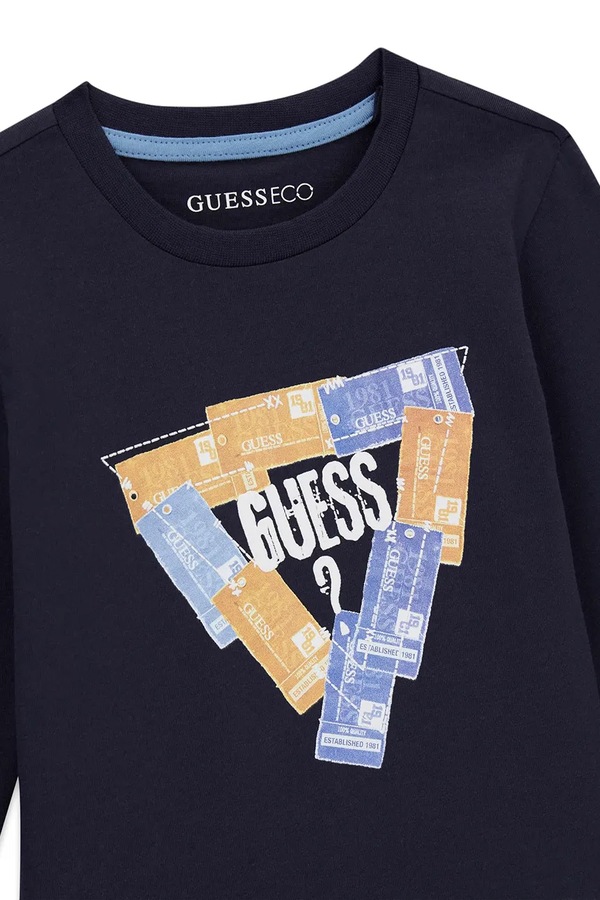 Лонгслів дитячий бавовняний Guess колір темно-синій фото 3