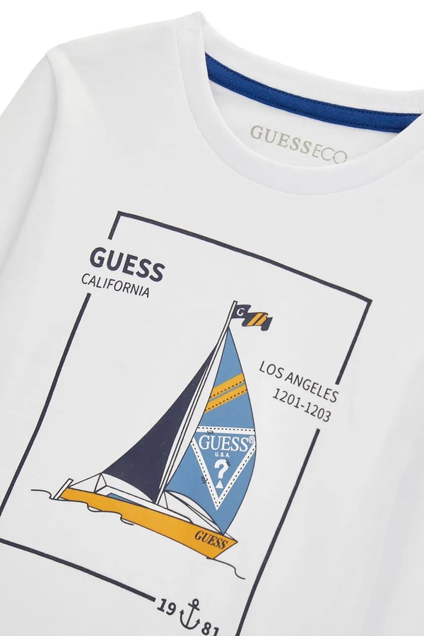 Лонгслів дитячий бавовняний Guess колір білий фото 3