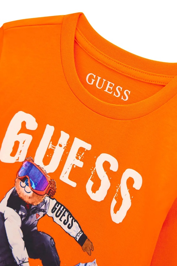 Лонгслів дитячий бавовняний Guess колір помаранчевий фото 2