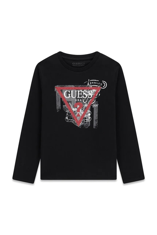 Лонгслів дитячий бавовняний Guess колір чорний
