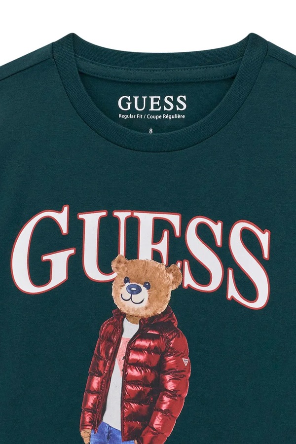 Лонгслів дитячий бавовняний Guess колір зелений фото 2