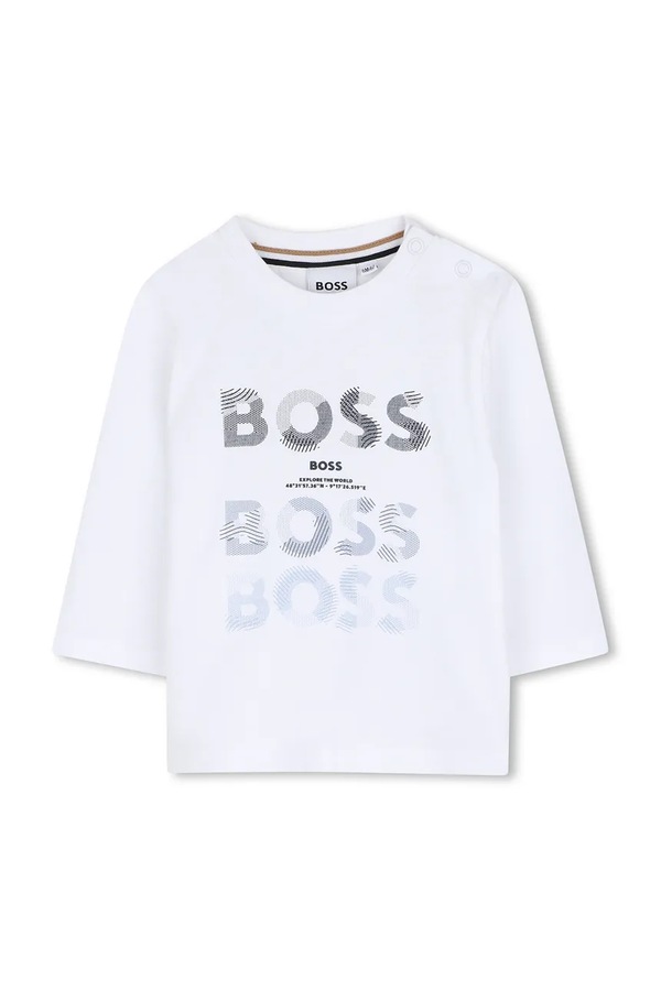 Лонгслів дитячий бавовняний BOSS колір білий