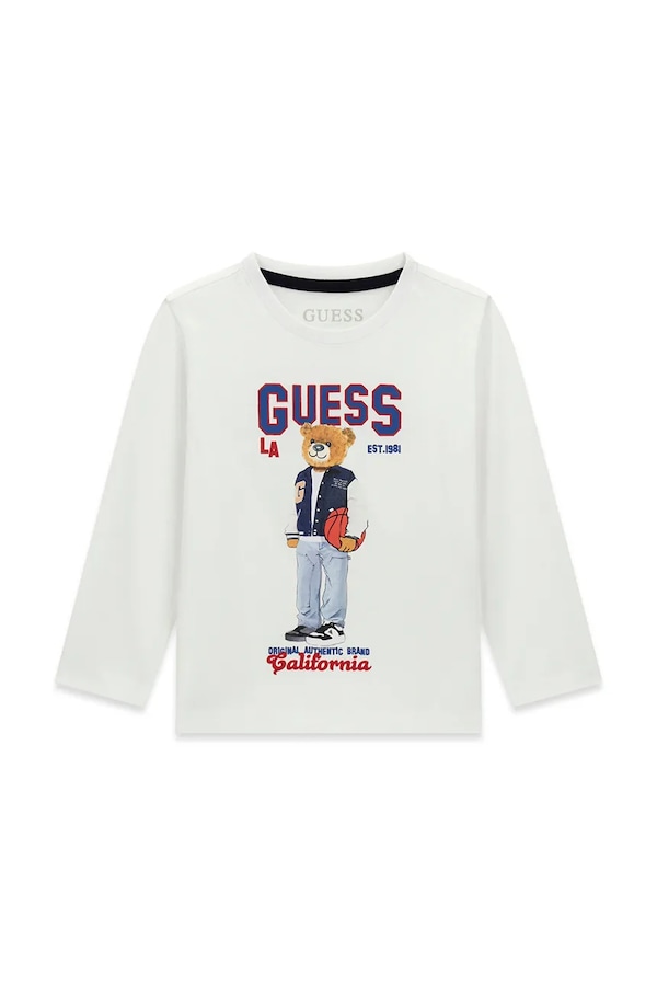 Лонгслів дитячий бавовняний Guess колір білий