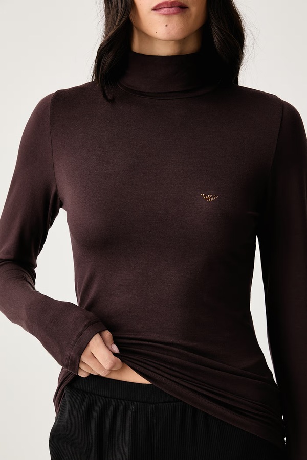 Лонгслів lounge жіночий з ліоцелем Emporio Armani Underwear колір коричневий фото 3