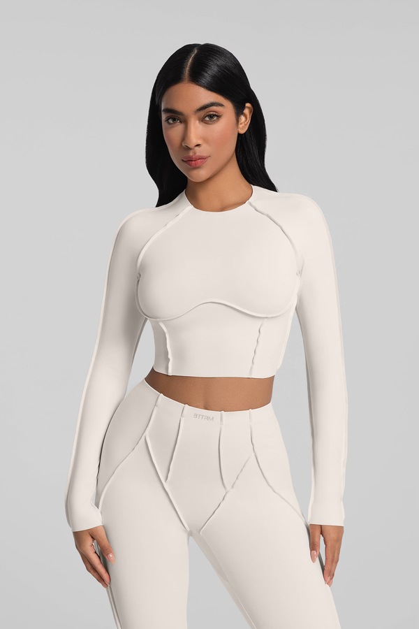 Лонгслів для йоги жіночий BetterMe Contour Stitch Long колір бежевий