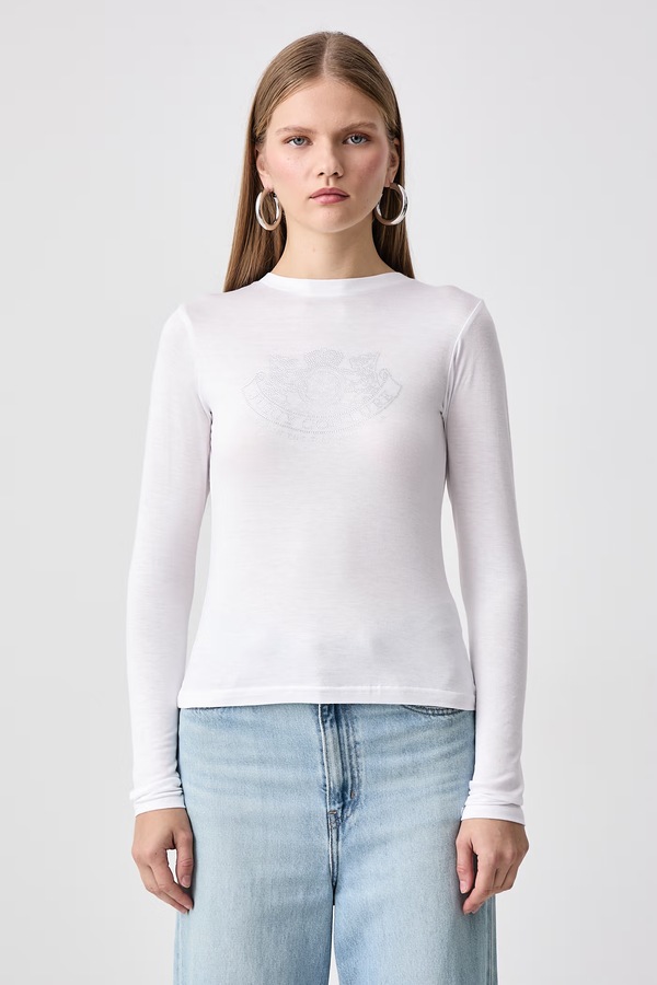 Лонгслів жіночий з віскозою Juicy Couture DIAMANDE DOG CREST колір білий