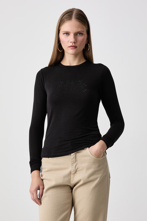 Лонгслів жіночий з віскозою Juicy Couture DIAMANDE DOG CREST колір чорний