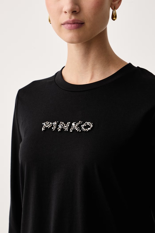 Лонгслів жіночий бавовняний Pinko колір чорний фото 3