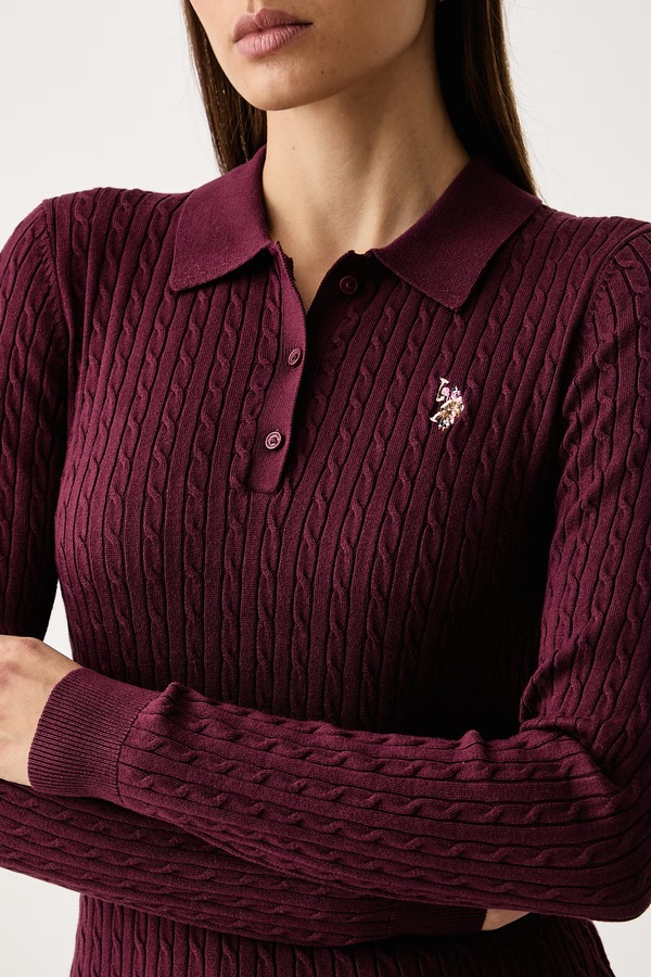Свитер loungwear женский с вискозой U.S. Polo Assn. CABLE KNIT цвет бордовый фото 2