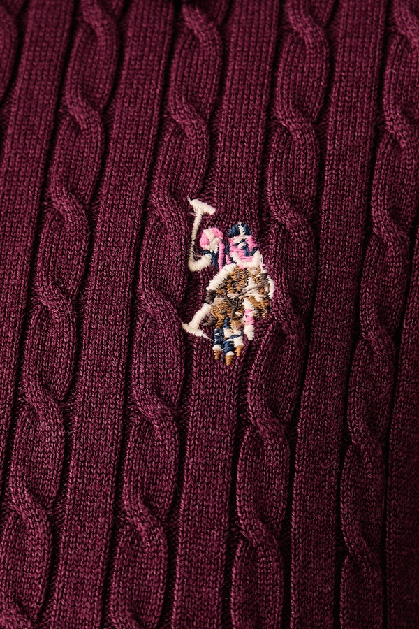 Светр loungwear жіночий з віскозою U.S. Polo Assn. CABLE KNIT колір бордовий фото 4