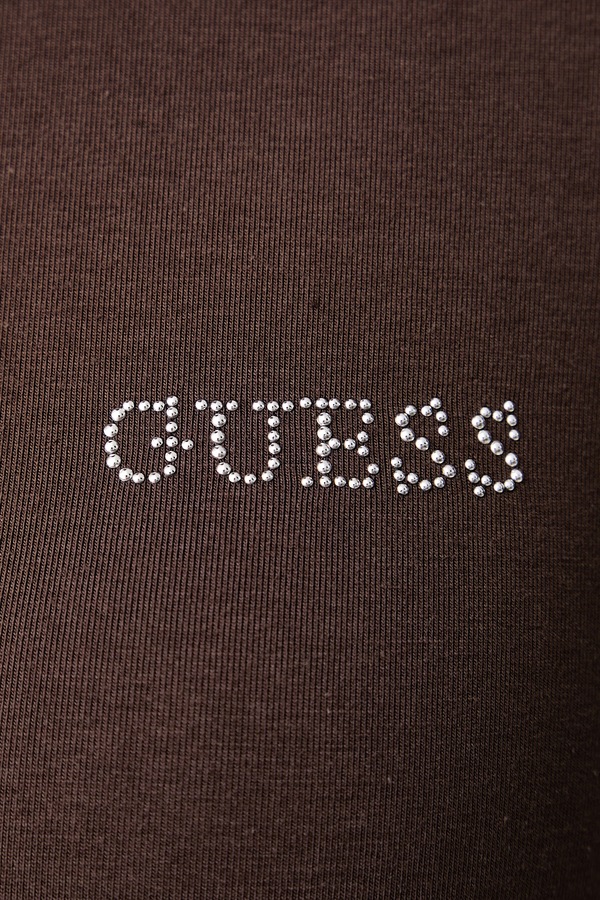 Лонгслів жіночий з бавовною Guess GRETA колір коричневий фото 4