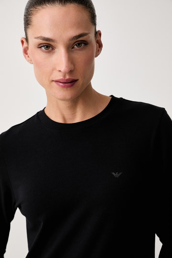 Лонгслів lounge жіночий бавовняний з еластаном Emporio Armani Underwear колір чорний фото 4