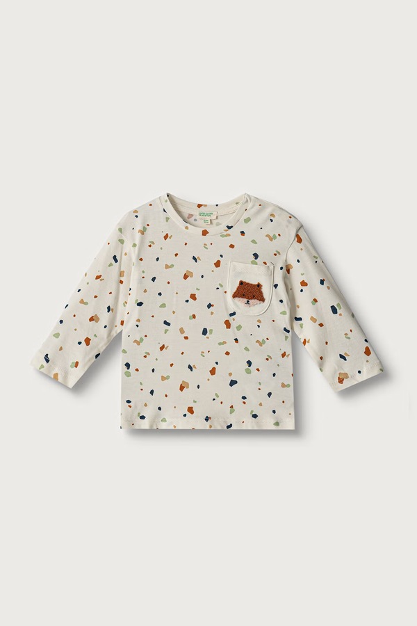 Лонгслів для немовлят бавовняний United Colors of Benetton колір бежевий
