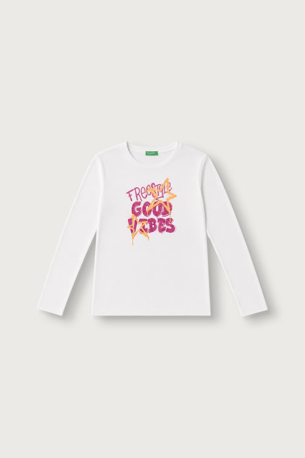 Лонгслів дитячий бавовняний United Colors of Benetton колір білий