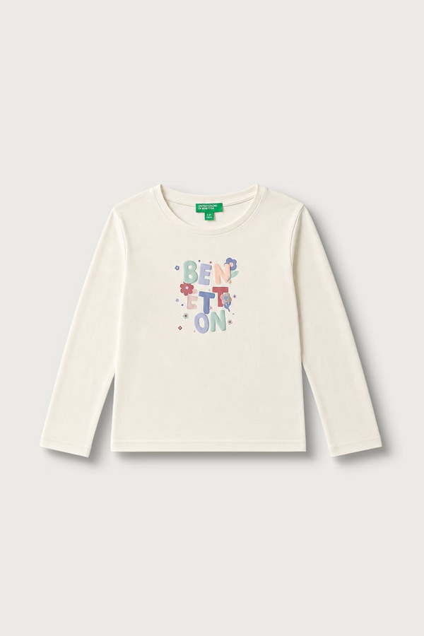 Лонгслів дитячий бавовняний United Colors of Benetton колір бежевий
