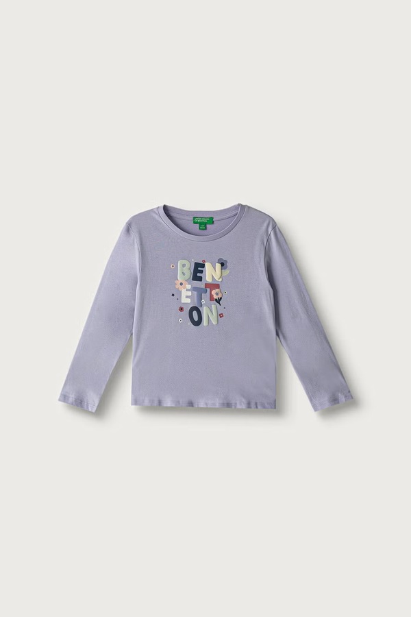 Лонгслів дитячий бавовняний United Colors of Benetton колір фіолетовий фото 2