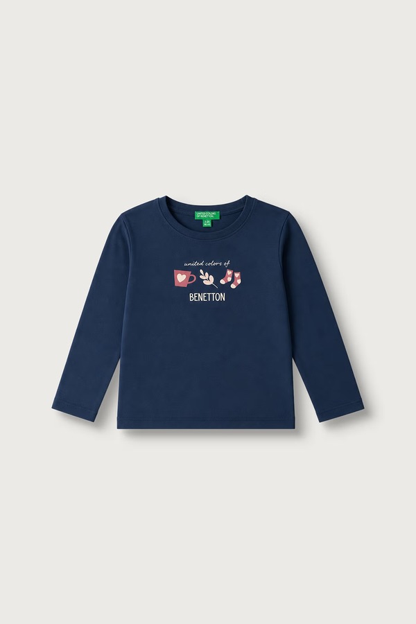 Лонгслів дитячий бавовняний United Colors of Benetton колір темно-синій